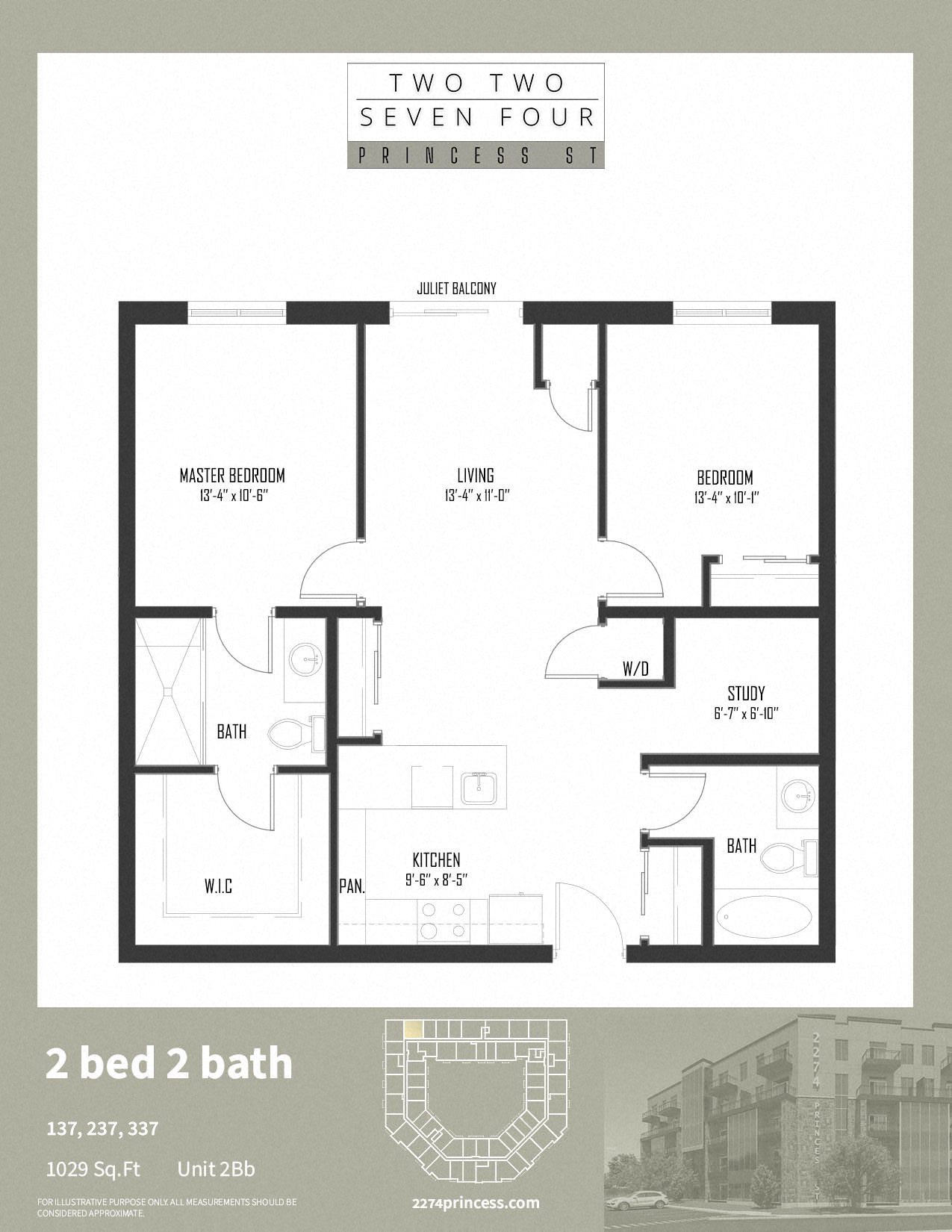 Floor plan for 2 beds, 2 baths, 1171 sqft
